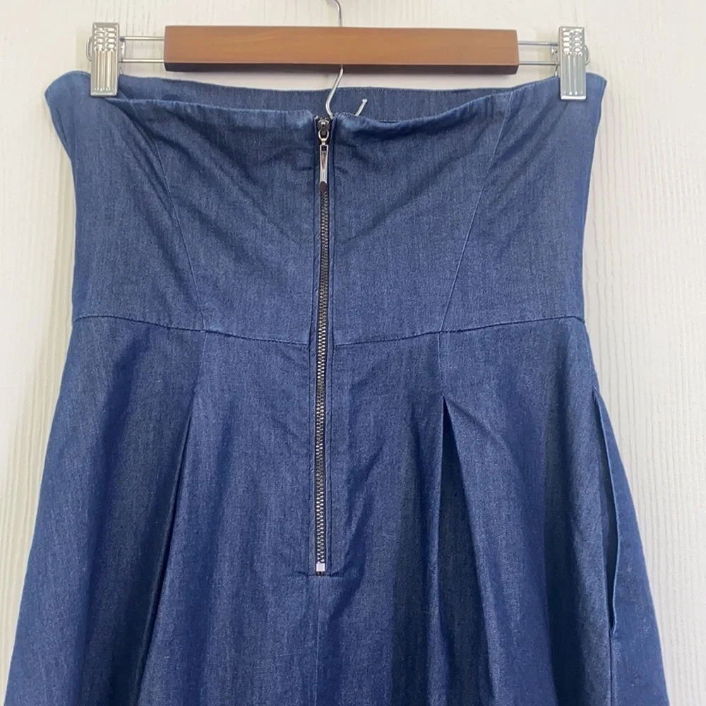 White House Black Market - Denim Blue Strapless Midi Dress Size 0